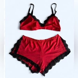 Red & Black Lace Trim Pajama/Lingerie Set